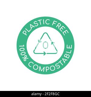 Biodegradable, plastic free icon - compostable product label, eco seal ...