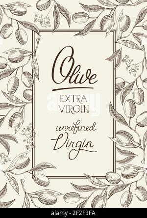 Abstract floral vintage poster with calligraphic text and olive tree branches on light background vector illustration Stock Vector