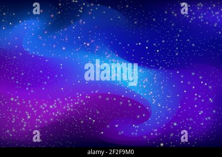 Cosmic gradient space with stars background. Universe purple waves and blue nebulae. Stock Vector