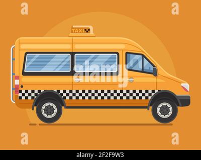 Yellow Taxi Mini Van in Flat Design Stock Vector