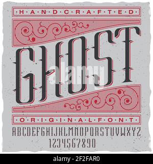 Handcrafted ghost poster with original label font on the grey background vector illustration Stock Vector