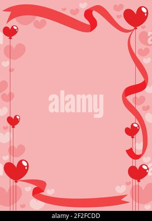 Romantic invitation card template with place for text red ribbons bubble balloons and hearts vector illustration Stock Vector