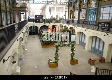 London, England, UK. Covent Garden market deserted during the COVID pandemic, March 2021 Stock Photo