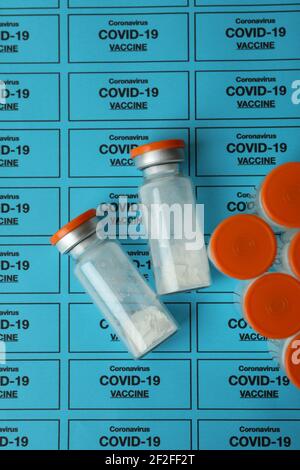 Vials of powder Covid - 19 vaccine on two tone background Stock Photo ...