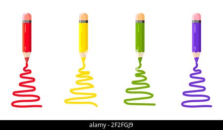 Children colored pencils for drawing in flat style. vector Different pencil icon. Vector isolated on white background. Stock Vector