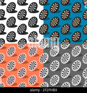 set of seamless patterns with color darts boards. Target, equipment for sports competitions. Ornament for decoration and printing on fabric. Design el Stock Vector