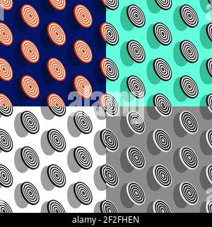 set of seamless patterns with sports target with red center. Black and white board target. Ornament for decoration and printing on fabric. Design elem Stock Vector