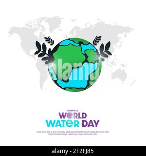 Creative World Water Day poster with world map background, Vector Stock Vector