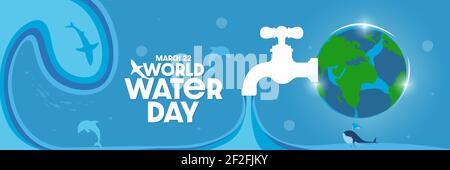 World water day concept with globe and sea animals. Stock Vector