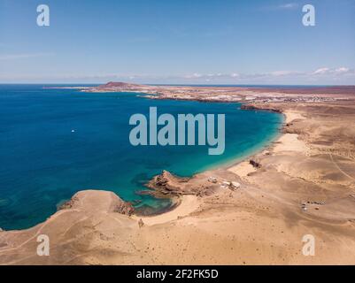 Papagayo Beaches aerial drone view - Playa Blanca - Lanzarote - Canary Islands Stock Photo