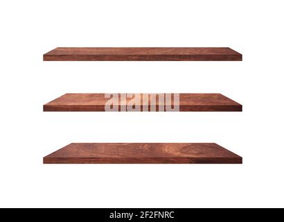 Collection of  wooden shelves isolated on white background with clipping path for design and work Stock Photo