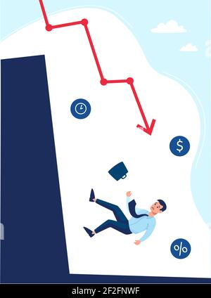 .Financial crisis, bankruptcy, vector illustration. The terrible situation of people left without money and without work during the decline of the economy. Flat style illustration isolated. Stock Vector