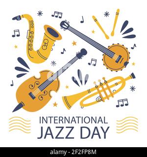 Hand drawn international jazz day illustration Vector illustration. Stock Vector
