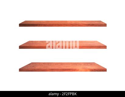 4 Wood shelves table isolated on white background and display montage ...