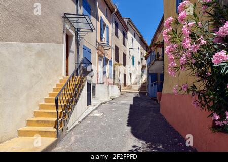 Typical street at Greoux-les-Bains,  a commune in the Alpes-de-Haute-Provence department in southeastern France Stock Photo