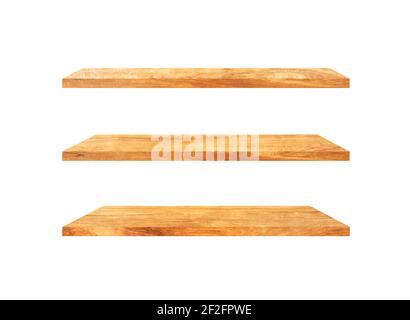 Group of old wood shelves isolated on white background with copy space and clipping path for work. Used for display or montage your products, top view Stock Photo