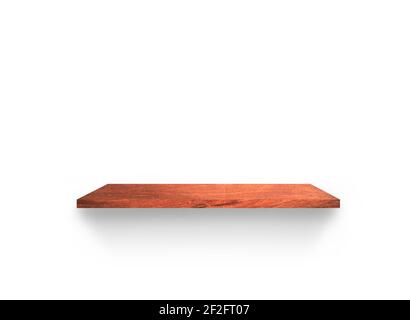 Front view of wooden shelf isolated on white background with clipping path for your product placement or montage Stock Photo