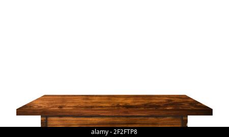 Empty rustic wood table isolated on white background with copy space for product. clipping path Stock Photo