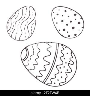 Happy Easter eggs with ornament. Black and white Happy Easter vector illustration. Boho Easter concept design in black and white, flat vector Stock Vector