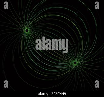 Spirals and circles. Endless and continuous line. String theory. Physical processes and quantum theory. Quantum entanglement. Stock Photo