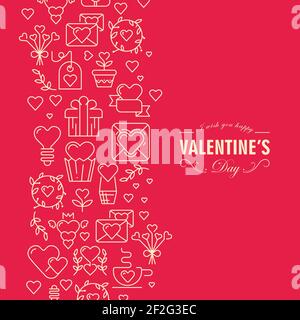 Red and white colored valentines day postcard with many objects and text with wishes be happy an amorous on red background vector illustration Stock Vector