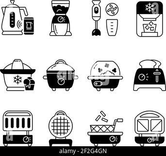 Small kitchen appliance black linear icons set Stock Vector