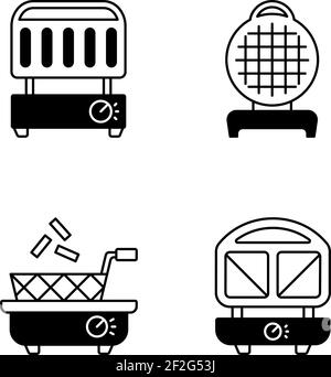 Kitchen appliances black linear icons set Stock Vector