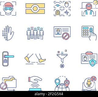 Biometrics RGB color icons set Stock Vector
