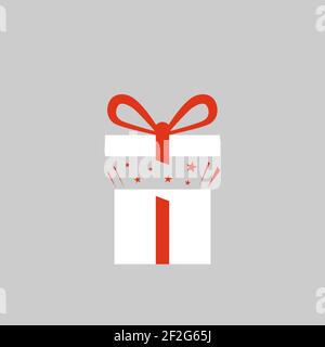 Gift white box icon with red ribbon Stock Vector