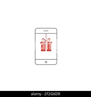 Phone with red present box gift give away Stock Vector