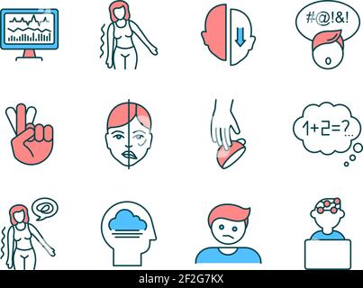 Brain health RGB color icons set Stock Vector