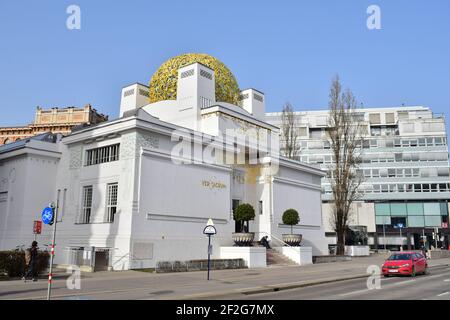 VIENNA, AUSTRIA - FEBRUARY 23, 2021: The Secession Building, a famous Jugendstil exhibition hall in Vienna. Completed in 1898. Stock Photo