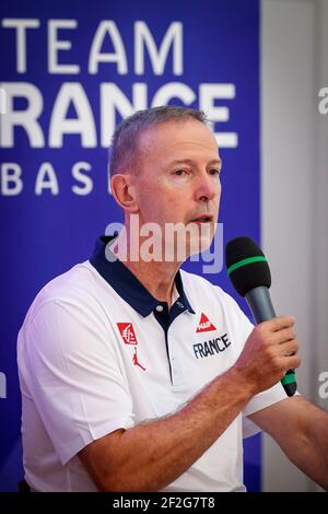 Vincent Collet, Coach of the French Men's Team during the Press conference on July 29, 2019 at INSEP (Institut national du sport, de l'expertise et de la performance) in Paris, France before the departure to FIBA Basketball World Cup China 2019 - Photo Ann-Dee LAMOUR / CDP MEDIA / DPPI Stock Photo