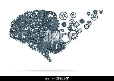 Brain loss. Metallic gears isolated on white background Stock Photo