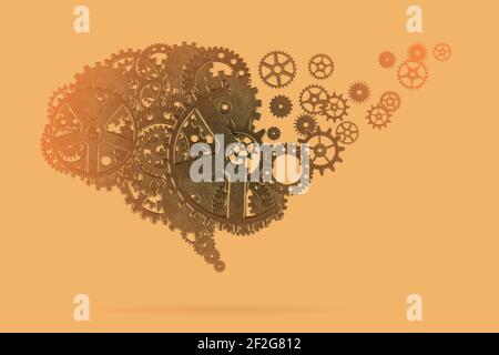 Brain loss. Metallic gears on colorful background Stock Photo