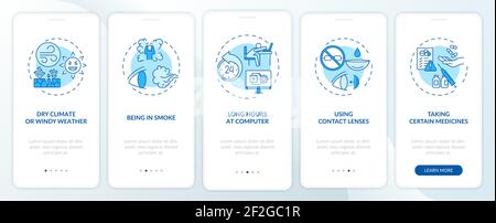 Dry eye causes onboarding mobile app page screen with concepts Stock Vector