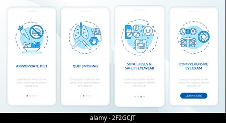 Eye health tips onboarding mobile app page screen with concepts Stock Vector