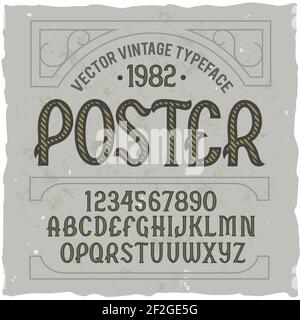 Original label typeface named 'Poster'. Good handcrafted font for any label design. Stock Vector