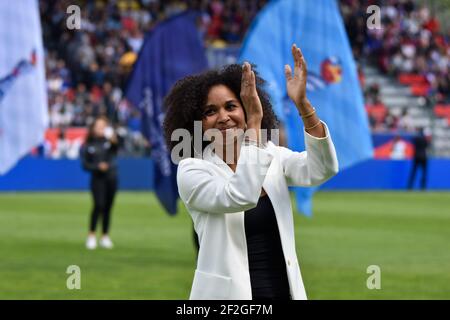 Laura Georges former player of France is receiving an award for her career during the Women's Friendly Game football match between France and Thailand on May 25, 2019 at the Source stadium in Orleans, France - Photo Antoine Massinon / A2M Sport Consulting / DPPI Stock Photo