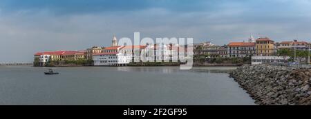 View of the colonial buildings of Casco Viejo, the historic district of Panama City Stock Photo