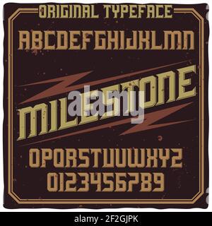 Original label typeface named "Milestone". Good handcrafted font for any label design. Stock Vector