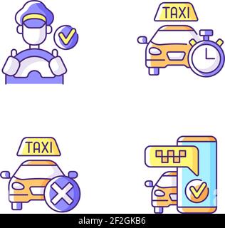 Urban taxi service RGB color icons set Stock Vector