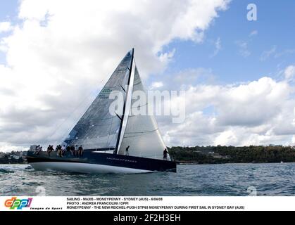 SAILING - MAXIS - MONEYPENNY - SYDNEY (AUS) - 6/04/08 PHOTO : ANDREA FRANCOLINI / DPPI MONEYPENNY - THE NEW REICHEL-PUGH STP65 MONEYPENNY DURING FIRST SAIL IN SYDNEY BAY (AUS) Stock Photo