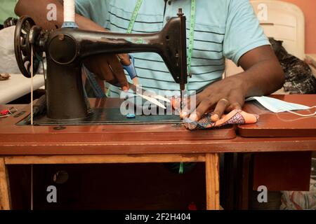 a sewing machine used for sewing Stock Photo