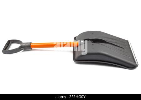 small plastic snow shovel, isolated on white background - back side, laid down Stock Photo