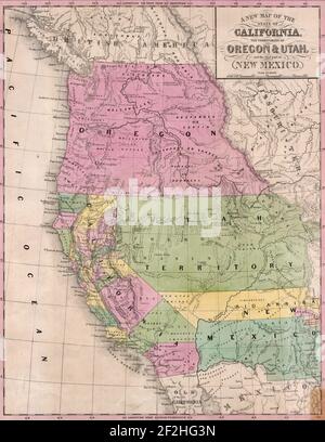 A new map of the state of California, the territories of Oregon and Utah, and the chief part of New Mexico by Thomas, Cowperthwait and Company, 1852 Stock Photo