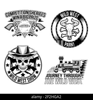 Set of wild west emblems, labels, badges, logos. Isolated on white Stock Vector