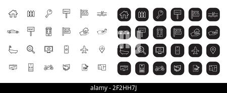 Real Estate minimal thin line web icon set.Black and white both set. Outline icons collection. Stock Vector