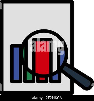 Magnificent Glass On Paper With Chart Icon. Editable Thick Outline With Color Fill Design. Vector Illustration. Stock Vector