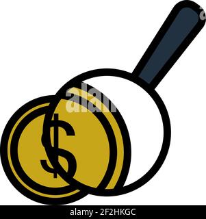 Magnifying Over Coins Stack Icon. Editable Thick Outline With Color Fill Design. Vector Illustration. Stock Vector